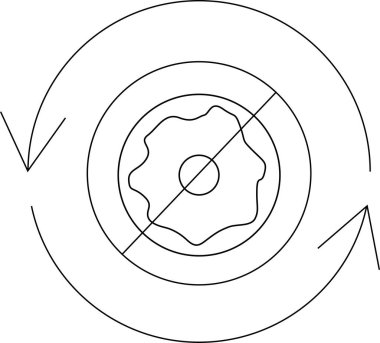 Abstract illustration of circular motion with a gear inside concentric circles and arrows indicating rotation, symbolizing movement and mechanics.