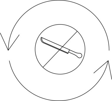 Döndürme oklarıyla çevrili, üzerinde pala olan dairesel bir sembol döngüsel bir süreçte palaların yasaklandığını gösteriyor..