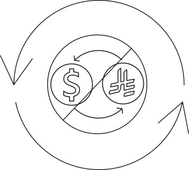 Bir dolar işareti ve döviz sembolü olan, dairesel oklarla çevrili bir döviz döviz sembolü..