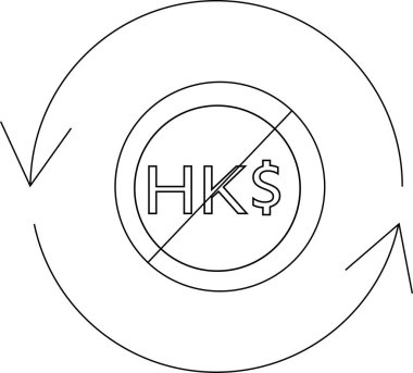 Hong Kong Doları için döviz kuru kısıtlama sembolü tasvir eden siyah beyaz bir illüstrasyon, döviz kurunun yasaklanması veya sınırlandırılması anlamına gelir..