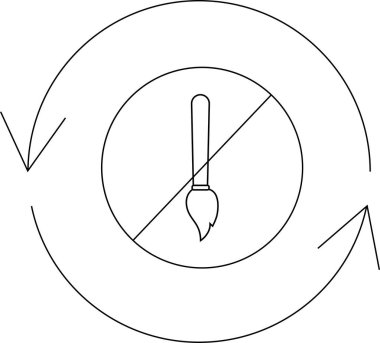 A clear symbol depicting a paintbrush crossed out within a circle, surrounded by circular arrows, indicating a restriction or prohibition of painting.