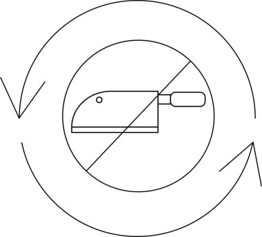 Oklarla çevrelenmiş bir çemberin içine çizilmiş bir et satırını gösteren bir sembol, kullanımına ilişkin bir yasaklama veya kısıtlamayı gösteriyor..
