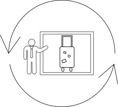 Bir bavulu kare çerçeve içinde gösteren bir valiz ikonu, hepsi dairesel bir okla çevrili..
