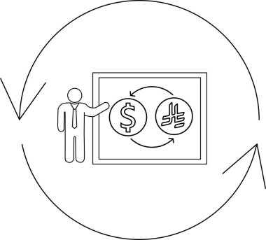 ABD doları ile Çin Yuanı arasındaki döviz kurunu açıklayan bir sunucunun basit bir çizgisi dairesel akış içinde geçiyor..