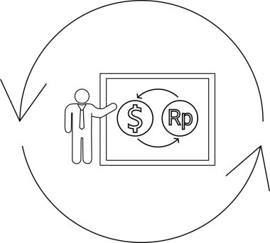 ABD doları ve Endonezya Rupiası arasındaki dönüşümü dairesel akış içinde gösteren döviz döviz kurunun sunumunu gösteren bir çizgi çizgisi çizimi..