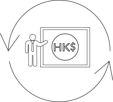 Hong Kong Dolar döviz kuru ile ilgili bir sunum sunucu ve dairesel oklarla tasvir edilmiştir..