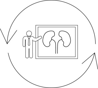 Bir doktor, böbrek sağlığı bilgilerini dairesel okla çevrili bir çerçeveyle sunar..