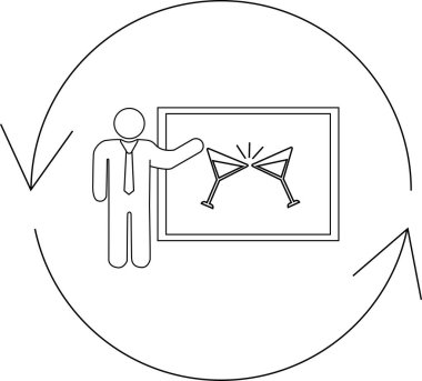 Bir adam, olayların döngüsel doğasını sembolize eden dairesel bir okla çevrili bir kutlama etkinliğini bir tostla sunar..