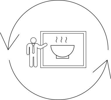 Bir kişi bir kase sıcak çorba sunar döngüsel bir süreç diyagramı içinde, besinle ilgili kavramları gösteren.