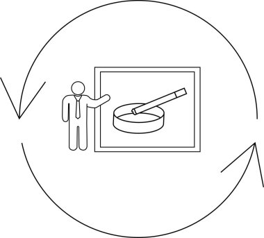 Sigara içmenin tehlikeleri üzerine bir sunum, küllükte bir sigara sunan birini döngüsel bir okla çevrili olarak göstermek..
