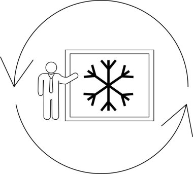 Kışı, soğuğu veya havayla ilgili konuları dairesel bir diyagramda temsil eden bir kar tanesi sembolü sunan bir kişi.