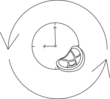 Portakal dilimli ve dairesel oklu bir saat tasviri, zamanı ve tazeliği simgeliyor..