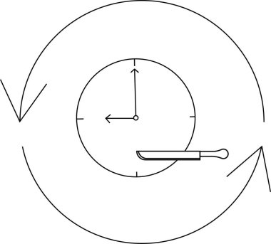 A clock with hands pointing to 9 and 12, a rolling pin, and circular arrows.