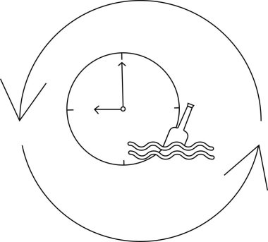 Kavramsal bir illüstrasyon, içinde yuvarlak bir okla çevrili bir şişe içinde zamanın akışını temsil eden bir saat yüzünü gösteriyor..