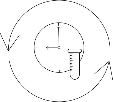 Illustration of a lab test timing cycle with a clock and test tube, representing the time-sensitive nature of scientific experiments and analysis.