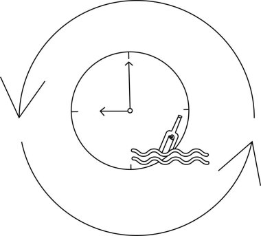 Şişedeki bir mesaj saat yüzünün içinde yüzer. Etrafı dairesel oklarla çevrilidir. Geçmişten gelen zaman ve mesajları sembolize eder..