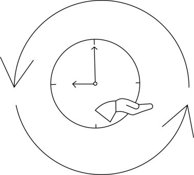 Conceptual illustration of time management, featuring a clock, hand, and circular arrows, symbolizing efficiency and productivity.