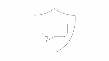 Güvenli iletişim ve veri korumasını sembolize eden bir kalkan, anahtar ve konuşma baloncuğu içeren animasyon simgesi. Güvenlik ve teknoloji içeriği için ideal.