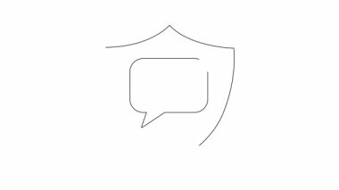 Konuşma balonu ve hoparlör ikonlu bir kalkan içeren minimalist bir tasarım. Güvenli ve korunan iletişimi simgeliyor. Teknoloji ve güvenlik temaları için ideal.