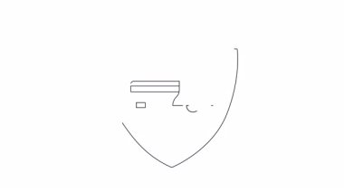 Kalkanın içindeki bir kredi kartı ve çan simgesinin basit bir animasyonu, güvenlik uyarılarını ve dolandırıcılık korumasını temsil ediyor..