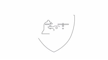 Hava saldırısına karşı güvenlik ve teknolojik korumayı sembolize eden İHA ve çanın yer aldığı bir kalkanın dijital çizimi.