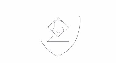 Bir kalkan, zarf ve çan içeren bir e-posta güvenlik uyarı simgesinin basit bir animasyonu, koruma ve bildirimleri simgeliyor.