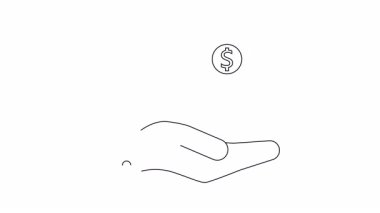 Düşen bir madeni parayı alan bir eli resmeden basit bir çizgi çizimi, finansal kaybı ya da yatırımın çöküşünü sembolize ediyor.