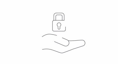 Kilit ve anahtarı tutan basit bir el çizimi güvenliği, erişimi ve kontrolü simgeliyor. Çeşitli uygulamalar için minimalist tasarım.