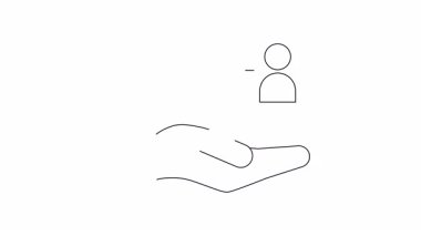 Bir ok ile birbirine bağlı iki figürü temsil eden bir elin çizimi, desteği, iletişimi ve ilişki tekliflerini sembolize ediyor..