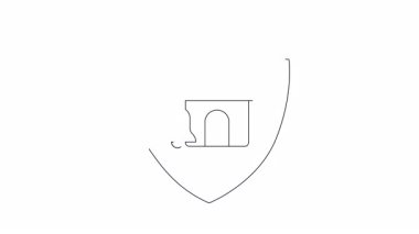 Kalkanı, evi ve çanı olan bir ev güvenlik sisteminin canlandırılmış simgesi. Güvenlik ve koruma kavramlarını göstermek için mükemmel..