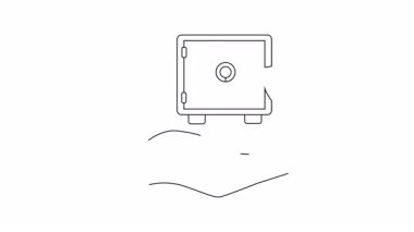 Bir el, kalkanlı bir kasa tutar, güvenli tasarruf ve finansal korumayı sembolize eder. Finans, güvenlik ve yatırım temaları için ideal.