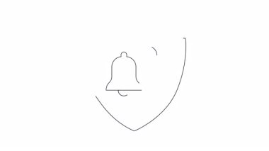 Animasyon güvenlik alarmı ikonu bir kalkan, zil ve kişi içeriyor. Dijital içerikteki bildirim, güvenlik ve kullanıcı uyarılarını göstermek için mükemmel.