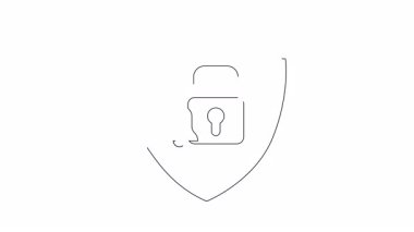 Animasyon güvenlik kalkanı ikonu. Kilit ve çan içeriyor. Korunmayı ve uyarıları simgeliyor. Güvenlikle ilgili içerik için mükemmel.