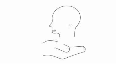 İçinde şırınga olan bir beyni tasvir eden, tıbbi müdahaleyi ya da tedaviyi sembolize eden minimalist bir sanat çizgisi. Bir el destek sunar.