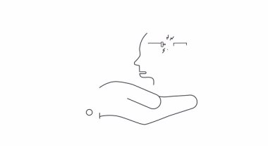 Beyne destek veren bir el zihinsel gücü, yardımı ve fikirlerin gücünü sembolize ediyor. Açıklık ve etki için minimalist çizgi sanatı.