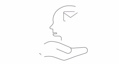 İçinde e-posta ikonu olan bir beyin, e-posta pazarlama ve iletişim stratejilerini temsil ediyor. Beyaz üzerine basit çizgi çizimi.