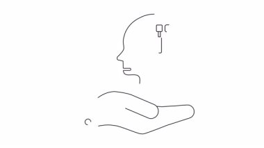 Bir el, içinde çekiç olan beyni tutar, problem çözme ve zihinsel çabayı sembolize eder. Bilişsel süreçlerin görsel bir temsili.