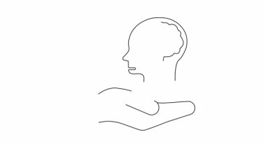 Haçlı bir beyne zihinsel sağlık sorunlarını sembolize eden bir el. Kavramların basit çizgi çizimi.