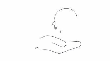 Bu animasyon, zihinsel sağlık desteği ve bakımı sembolize eden bir beyin simgesini tutan bir eli gösteriyor..