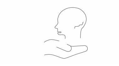 Bir el, zihinsel sağlık yardımı ve düşünceli bakımı sembolize ederek kişinin zihnine destek sunar. Basit çizgi çizimi.
