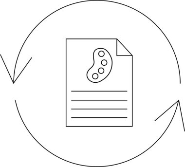 Sanat paleti olan bir belgeyi tasvir eden bir satır sanat simgesi, yenilenmiş bir sembolle çevrelenmiş, yaratıcı güncellemeleri ve düzeltmeleri temsil eden.