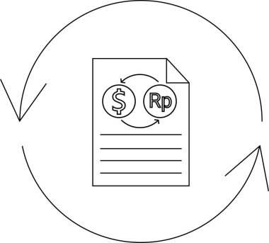 ABD doları ile Endonezya rupiası arasındaki para alışverişini gösteren, dairesel bir okla çevrili bir belge..