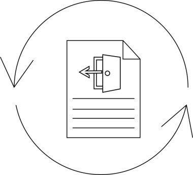 Dairesel oklarla çevrili, dosya transferini ve veri alışverişini sembolize eden bir dışa aktarım simgesine sahip bir belge.