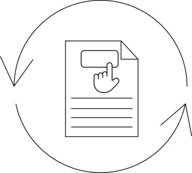 Dairesel bir okla çevrili, süreci sembolize eden veya güncelleyen, elle etkileşime giren bir belgeyi tasvir eden minimalist bir simge.