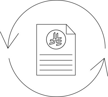 Güncellemeleri, yenilenmeleri ve bilginin döngüsel doğasını sembolize eden dairesel oklu bir belgenin basit bir çizgi çizimi.