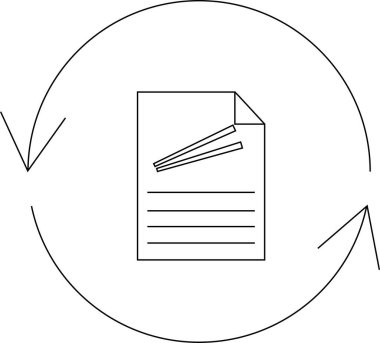 Belge güncellemelerini, döngüsel süreçleri ve veri senkronizasyonunu temsil eden, yenilenme sembolü olan basit bir satır sanat simgesi.