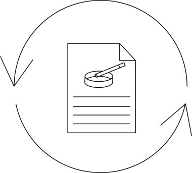 Dairesel oklarla çevrili, üzerinde büyüteç bulunan bir belgenin tasviri, gözden geçirme sürecini ve sürekli gelişmeyi simgeliyor..