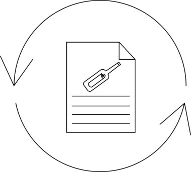 Dairesel okla çevrili, etiketli bir belge simgesi, dosya güncellemelerini ve dijital bağlamdaki değişiklikleri simgeler.