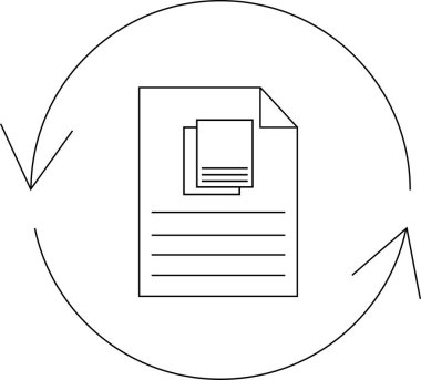 Dairesel okları olan, veri senkronizasyonunu ve güncellemelerini sembolize eden bir belge simgesi, temiz, minimalist bir tasarımla.