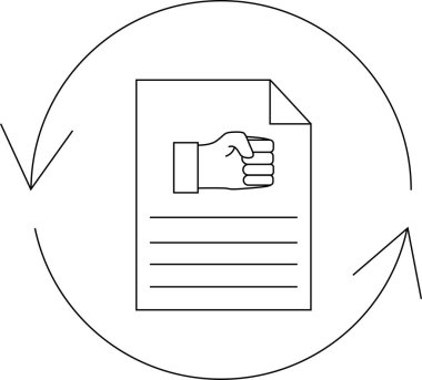 Dairesel oklarla çevrili, yinelemeyi, gözden geçirmeyi ya da döngüsel bir süreci sembolize eden yumruk simgesi olan bir belgenin tasviri.